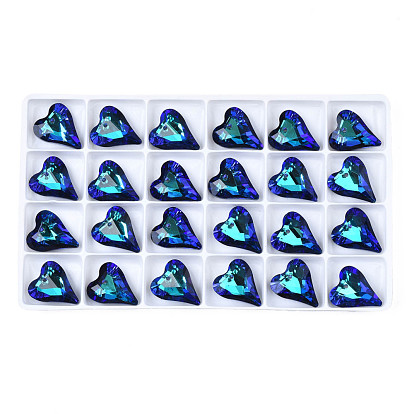 96Pcs Electroplated K9 Glass Pendants, Silver Plated Back, Faceted, Heart