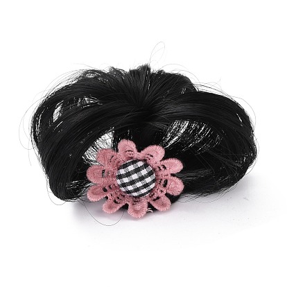 High Temperature Fiber Wigs for Children, with Gunmetal Iron Clips and Cloth, Flower