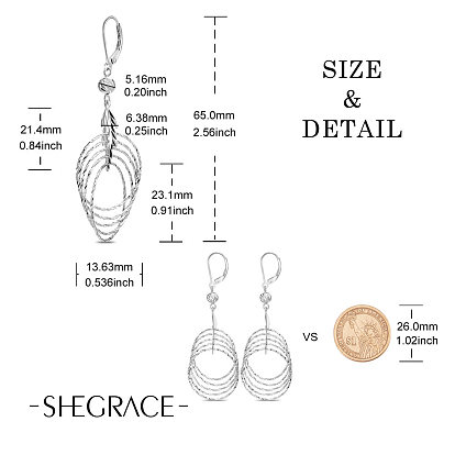 SHEGRACE 925 Sterling Silver Leverback Earrings, Ring and Teardrop