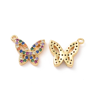 Butterfly Brass Micro Pave Colorful Cubic Zirconia Charms, Cadmium Free & Nickel Free & Lead Free