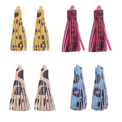 SUNNYCLUE Eco-Friendly Cowhide Leather Tassel Big Pendants, Leopard Print Pattern