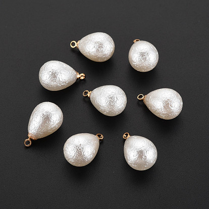 ABS Plastic Imitation Pearl Pendants, with Golden Plated Brass Loop, Teardrop