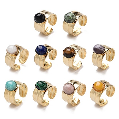 Ионное покрытие (ip) 304 широкополосные открытые манжетные кольца из нержавеющей стали, Женское кольцо с овальным натуральным и синтетическим драгоценным камнем, реальный 18 k позолоченный