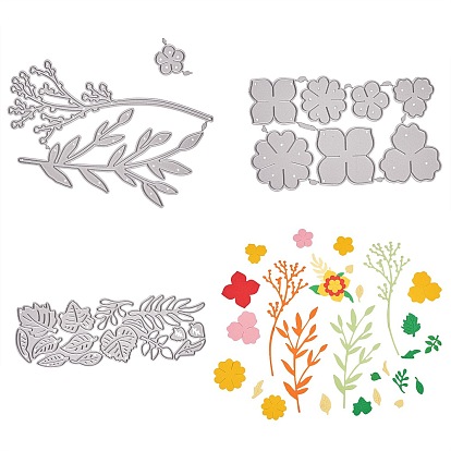 3Pcs 3 Style Leaf & Flower Frame Carbon Steel Cutting Dies Stencils, for DIY Scrapbooking/Photo Album, Decorative Embossing DIY Paper Card