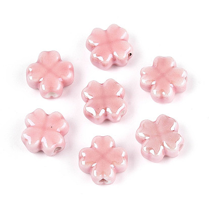 Фарфоровые бусины ручной работы, Четыре листа клевера, яркие глазированный фарфор