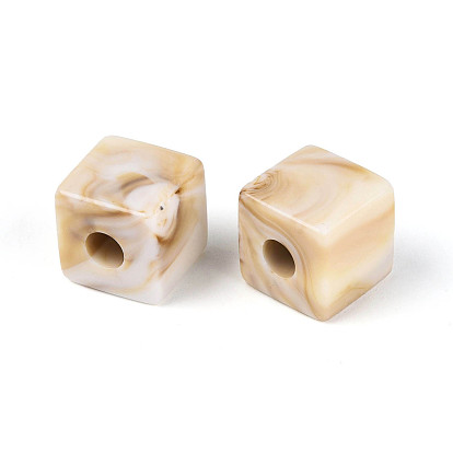 Двухцветные непрозрачные акриловые европейские бусины, бусины с большим отверстием, имитация драгоценных камней, кубические