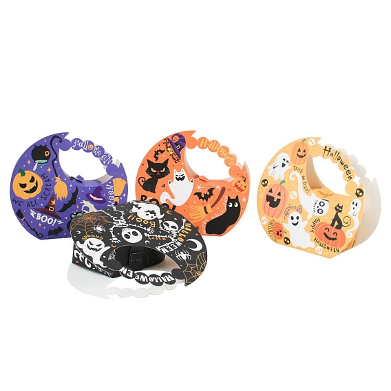 Бумажные подарочные коробки для конфет с ручкой и принтом на тему Хэллоуина, сумки для конфет в форме луны