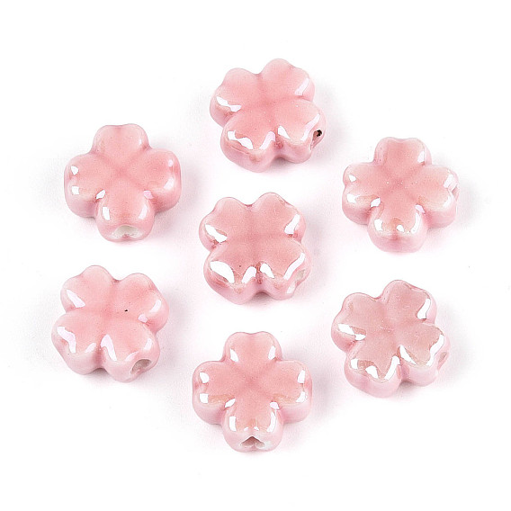 Фарфоровые бусины ручной работы, Четыре листа клевера, яркие глазированный фарфор