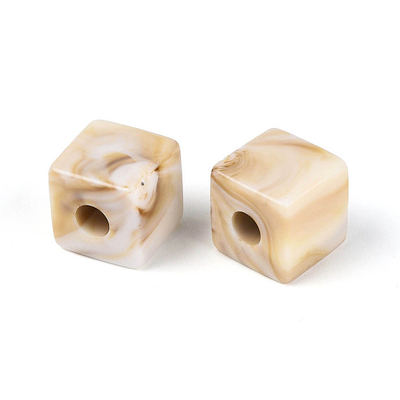 Двухцветные непрозрачные акриловые европейские бусины, бусины с большим отверстием, имитация драгоценных камней, кубические