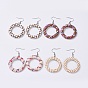 Dangle Earring, with Raffia Woven Pendants and Stainless Steel Findings, Ring