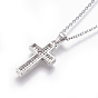 304 Stainless Steel Pendant Necklaces, with Brass Cubic Zirconia Pendants, Cross