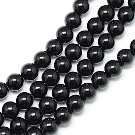 Cordones de cuentas de piedra negra sintética, rondo