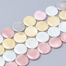 Spray Painted Freshwater Shell Beads Strands, Flat Round