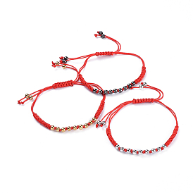 Adjustable Nylon Cord Braided Bead Bracelets, with Brass Beads, Cadmium Free & Lead Free