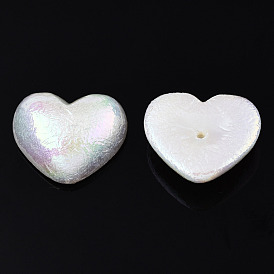 Electroplated ABS Plastic Imitation Pearl Beads, Heart, Half Drilled