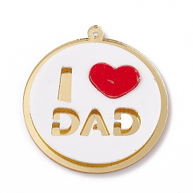 Father's Day Acrylic Pendants, Flat Round with Word I Love DAD Charms