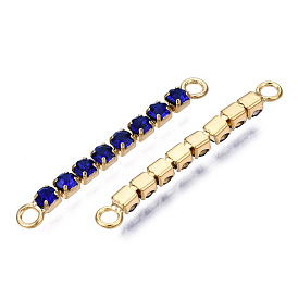 Brass Pave Rhinestone Chain Connector Charms, Cadmium Free & Nickel Free & Lead Free, Real 18K Gold Plated
