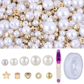 Набор для самостоятельного изготовления браслета из пластика с сердцем, звездой и искусственным жемчугом, с помощью ножниц