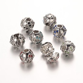 Flower Antique Silver Plated Alloy Rhinestone European Clip Clasps, 10.5x9.5mm, Hole: 3mm