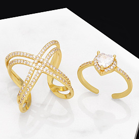 Geometric Cross Ring - Vintage Heart-shaped Zircon Ring, Fashionable and Minimalist.