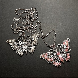 Винтажная цепочка в европейском стиле с подвеской в виде бабочки из сплава со стразами для женщин., платина