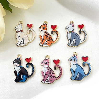 Подвески из эмали и сплава, кошка с сердцем, платина