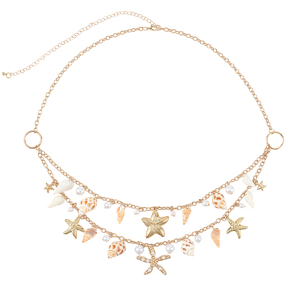 1Двухслойные цепочки для талии из сплава ракушек морских звезд, смолы и натуральных ракушек с кисточками для лета и пляжа, для сексуального бикини