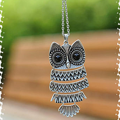 Длинные ожерелья с подвеской из сплава совы и черной смолы для женщин