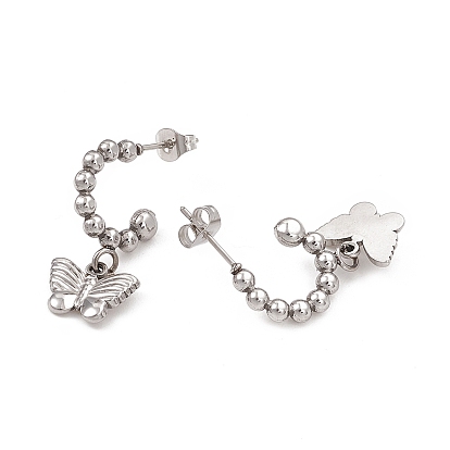 304 Stainless Steel Ring with Butterfly Dangle Stud Earrings, Half Hoop Earrings for Women