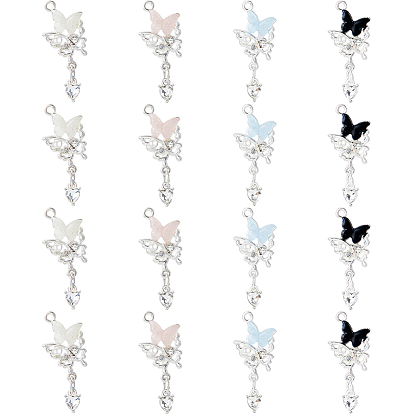 16 шт. 4 цвета, подвески из смолы из сплава, бабочка, с пластиковым перламутром и блестками