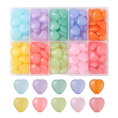 150Pcs 10 Style Transparent Acrylic Beads, Dyed, Heart