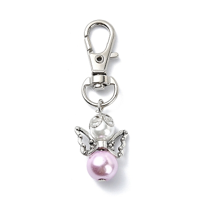 5Pcs Angel Glass Pearl Pendant Decorations, with Alloy Swivel Lobster Claw Clasps