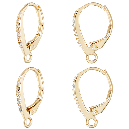 4пары латунных серег с микропаве из прозрачных кубических цирконий с застежкой-рычагом, с петлей