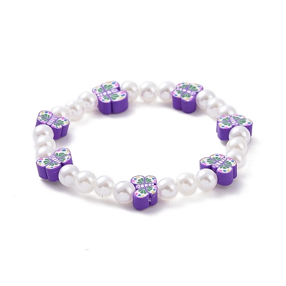 Adorable collier de perles en argile polymère et perles en plastique abs et bracelet extensible, ensemble de bijoux pour les enfants