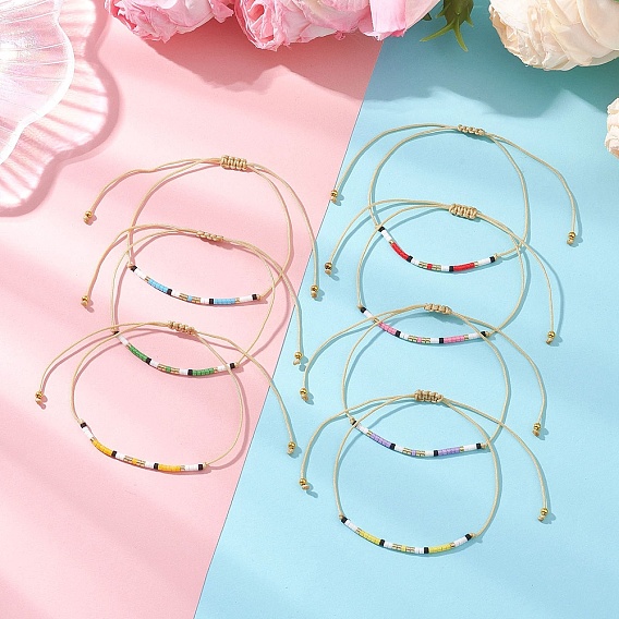 7 шт. 7 цвета, богемные регулируемые цилиндрические стеклянные бусины, плетеные браслеты из бусин для женщин