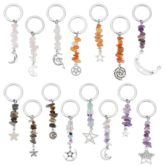 15шт. брелок из натурального драгоценного камня и сплава, с железной фурнитурой, разнообразные