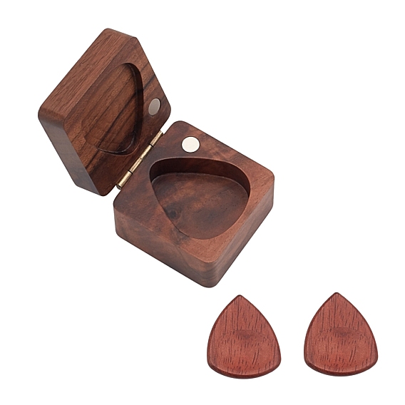 Wooden Box, Flip Magnetic Cover, with Guitar Picks