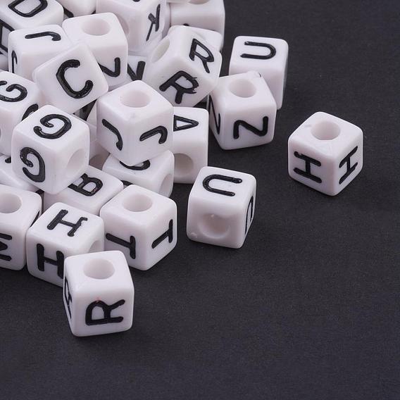Acrylic Horizontal Hole Letter Beads, Mixed Letters A to Z, Cube, 8x8x8mm, Hole: 4mm