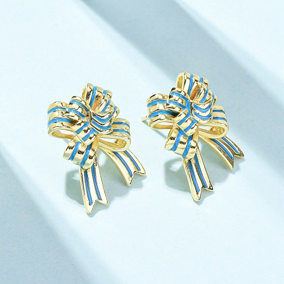Серьги-гвоздики из латуни с бантом, с эмалью