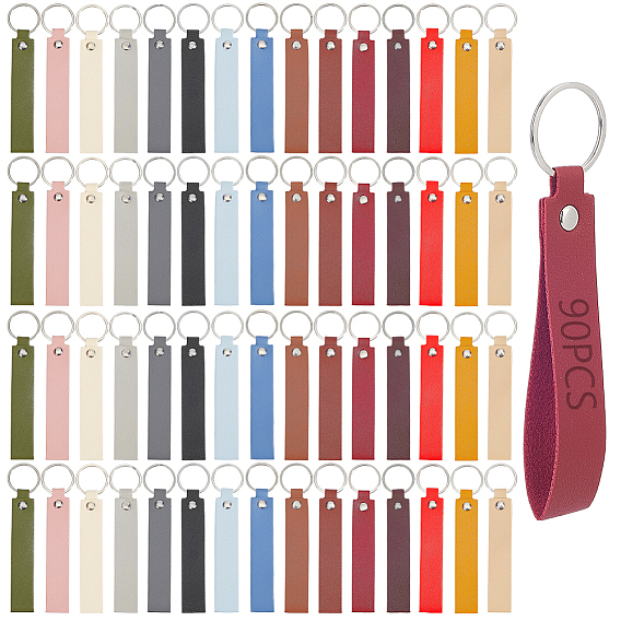 15 piezas 15 colores llaveros de cuero pu, con broches de aleación, Rectángulo