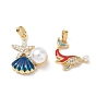 Brass Enamel Pendants, with Plastic Pearls & Rhinestone, Golden