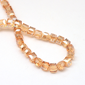 Electroplate Glass Beads Strands, Rainbow Plated, Cube