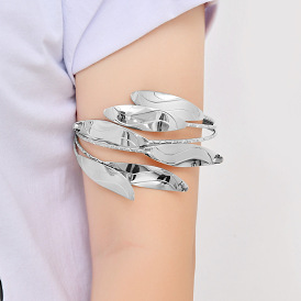 Adjustable Open Cuff Bracelet - Eco-friendly Metal Punk Leaf Arm Ornament.