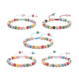Bracelet en perles rondes tressées en bois naturel, bracelet réglable pour femme
