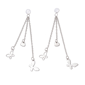 304 гайки-гвоздики для троса из нержавеющей стали, с силиконовым, серьги-подвески в виде бабочки с сердечком