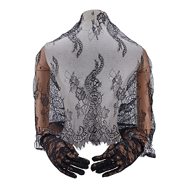 Съемный полиэстеровый женский шарф-шаль, с нейлоновыми кружевными перчатками