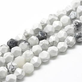 Natural Howlite Beads Strands, Star Cut Round Beads, Faceted