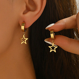 Серьги-кольца из нержавеющей стали в форме полых звезд