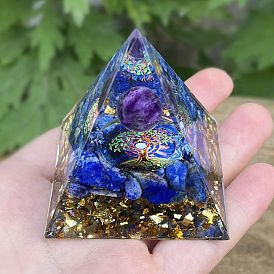 Orgonite Pyramid Resin Energy Generators, Reiki Natural Amethyst Chips Inside for Home Office Desk Decoration