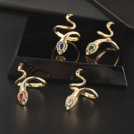 Colorful Snake Ring with Drop-shaped Zircon, Fashionable and Unique Women's Open-ended Finger Ring